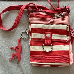 Kipling pink and white stripes bag